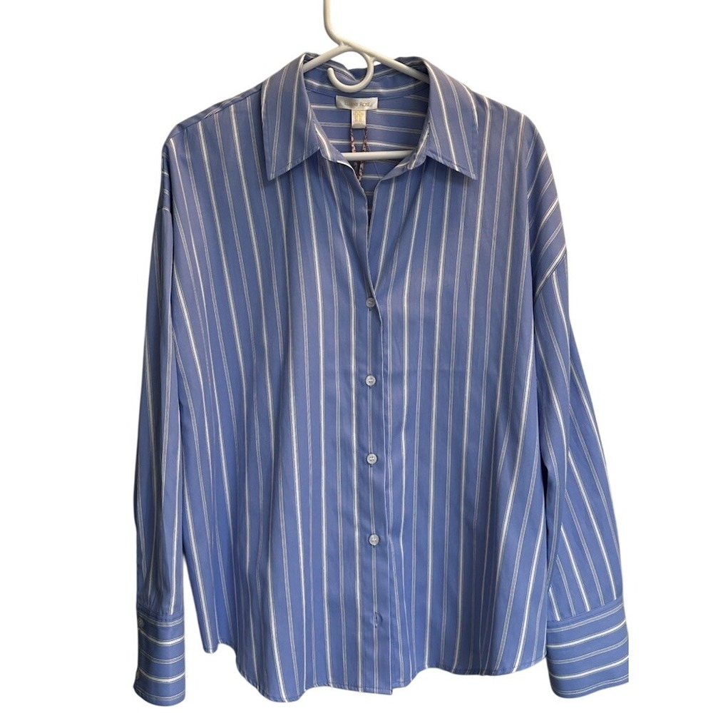 Eliane Rose Women's Lo G Sleeve Button Up Shirt Blue Stripe‎